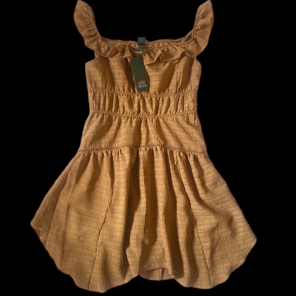 NWT Wild Fable tan brown camel off the shoulder flowy asymmetrical mini S